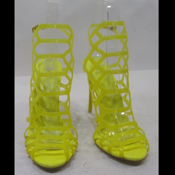 SHEIKH 6 STRAPPY LEMON YELLOW TRANSPARENT CAGE HEELS some flaws - Picture 5 of 6